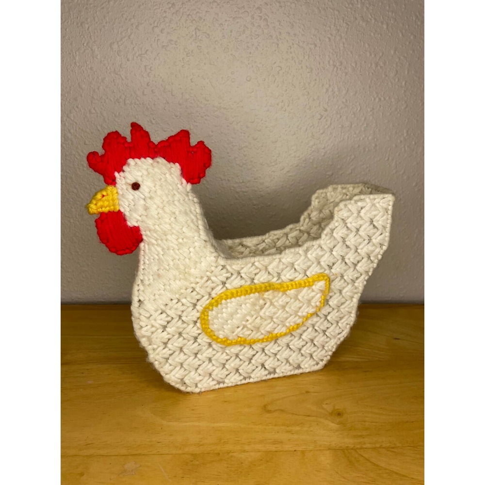 Handmade Crocheted Chicken Rooster Basket Mail Holder Cottage Core